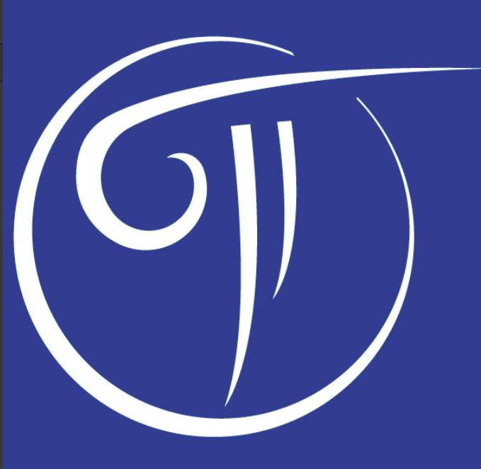 Na niebieskim tle stylizowana na kaligrafię biała litera Pi, której daszek przebija otaczający ją biały okrąg, sugerując ruch na zewnątrz.